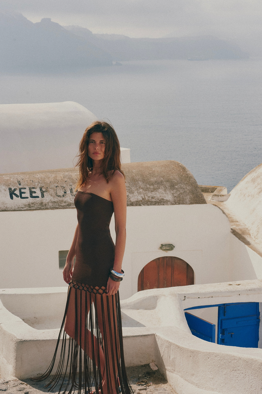 Strapless Beaded Fringe Dress (Chocolate Brown)