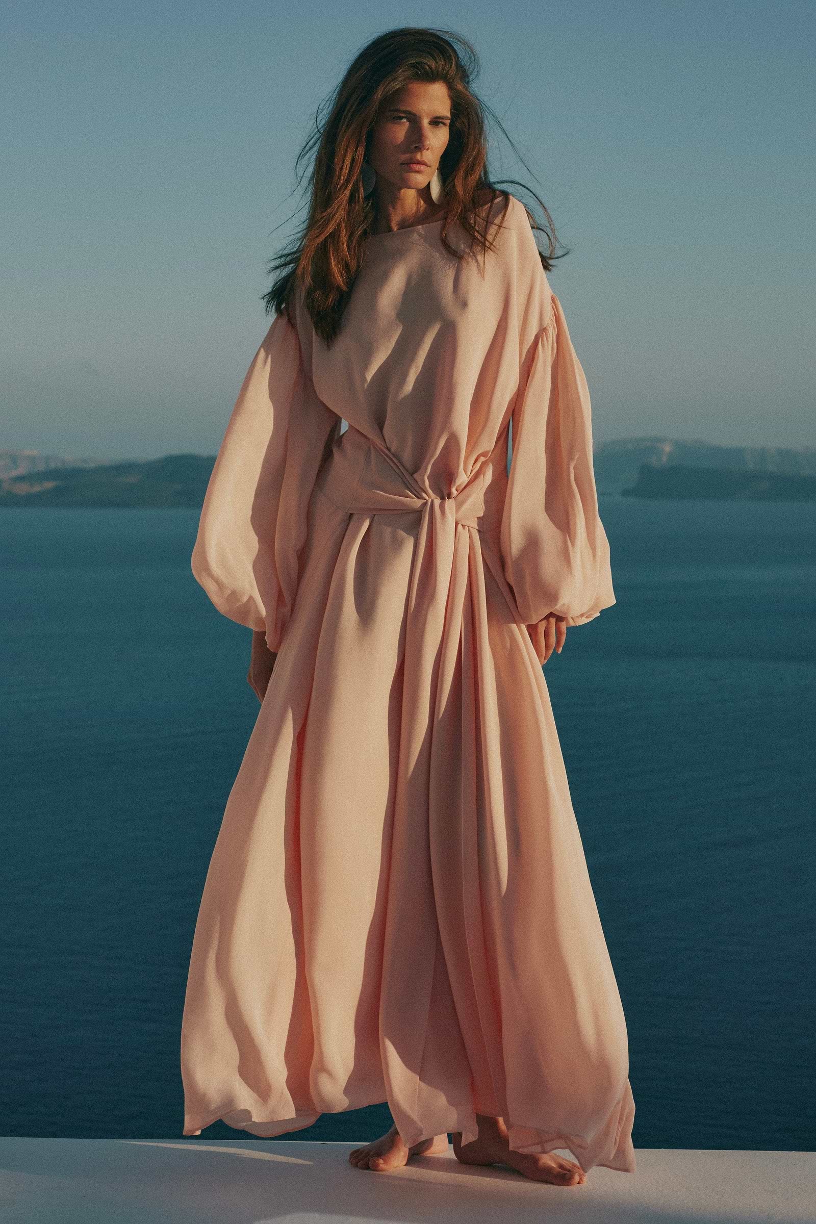 Draped Tie Chiffon Gown (Rose Clay)