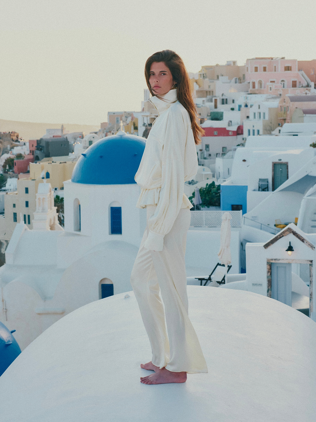 Silk Peplum Bomber Jacket (Cream)