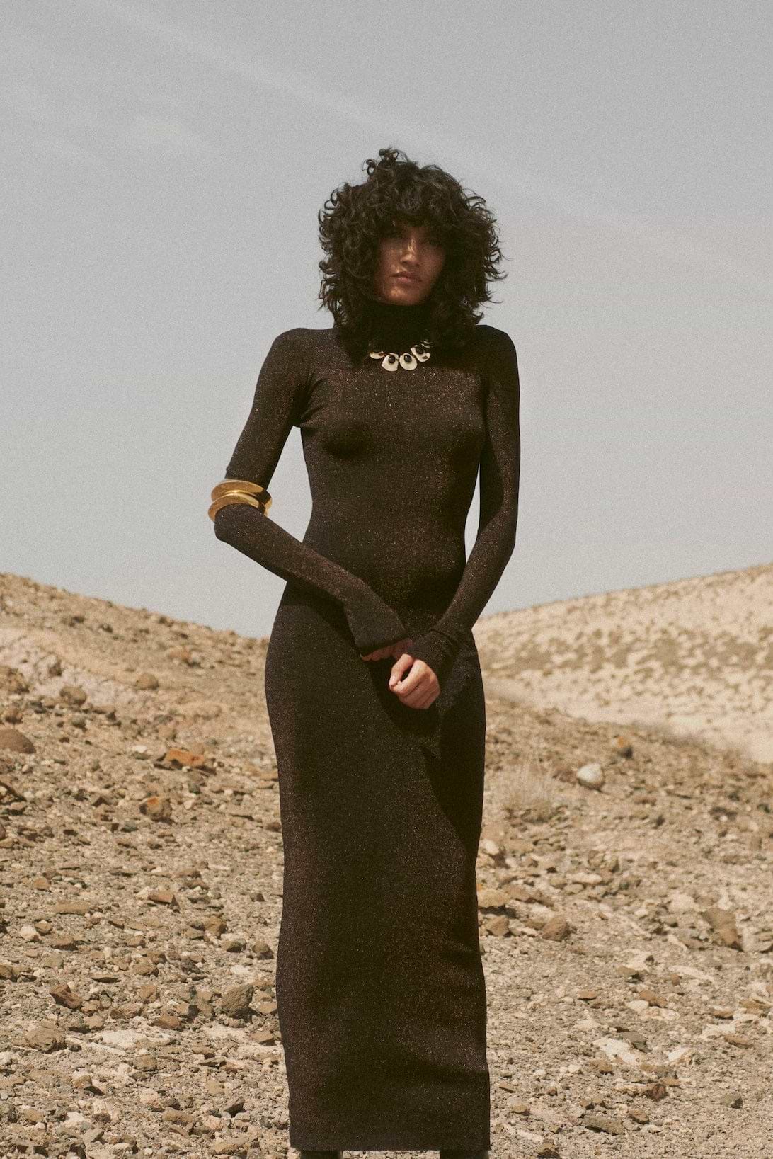 Shimmer Mockneck Dress (Black)