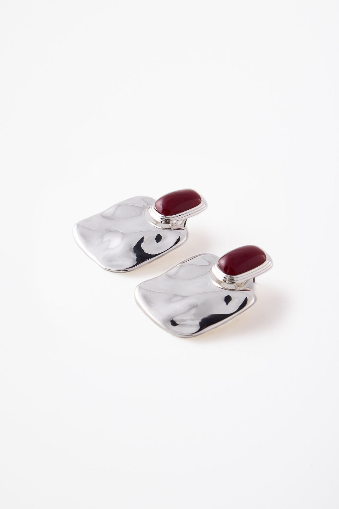 Stone Drop Earring (Silver/Oxblood)