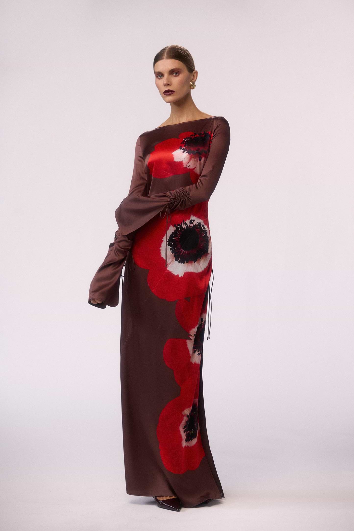 Silk Floral Gown (Brown/Red)