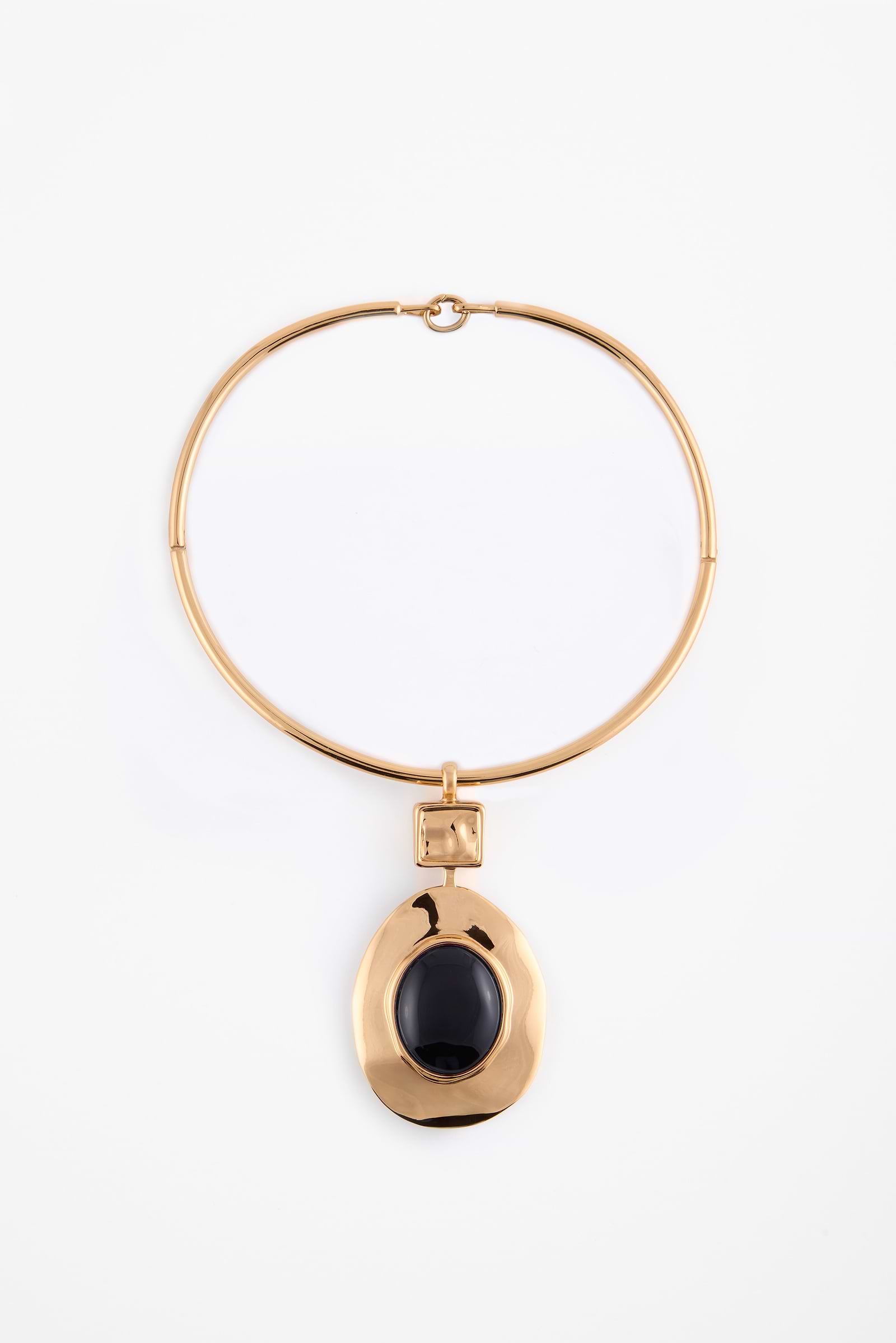 Stone Drop Necklace (Gold/Black)
