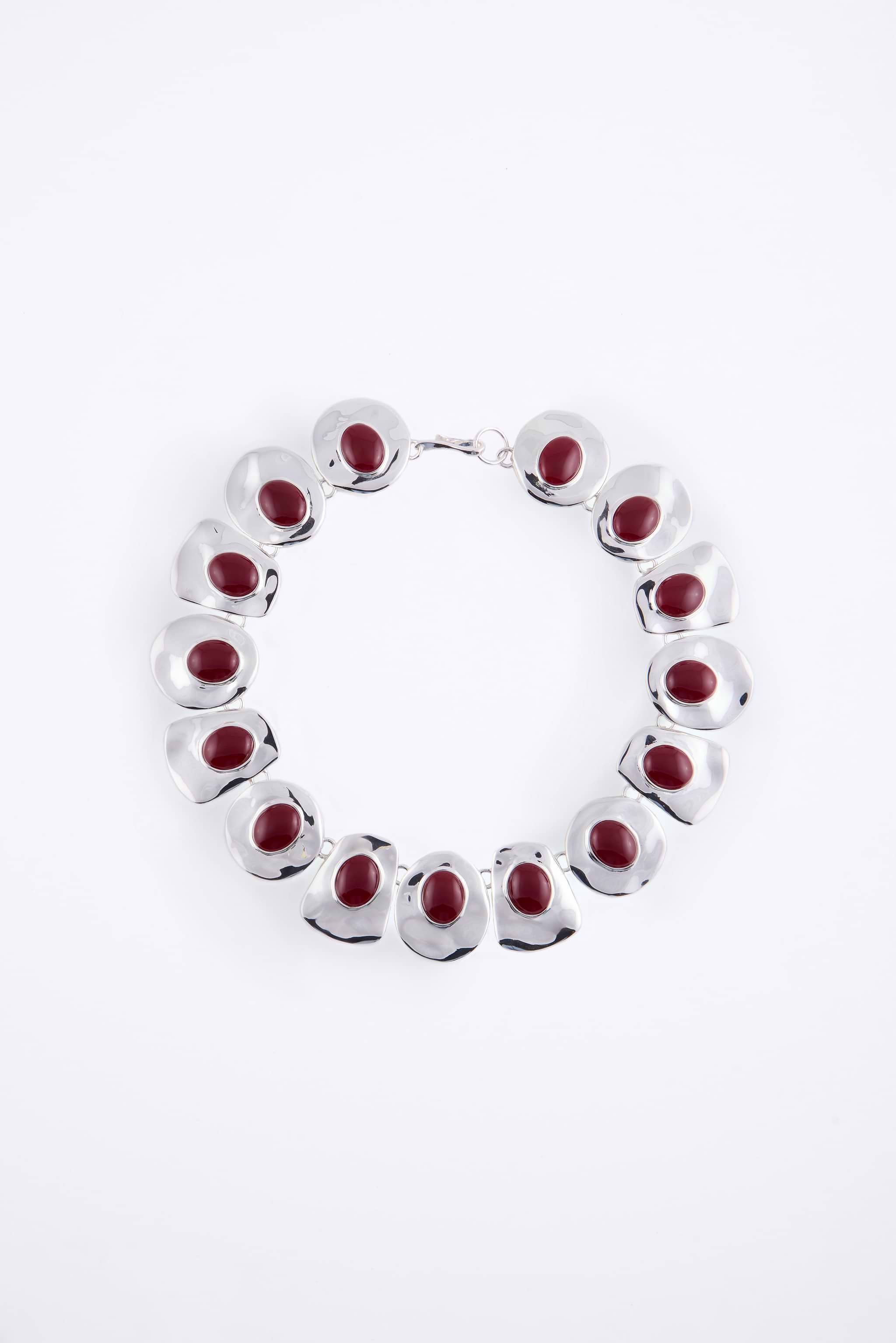 Stone Collar Necklace (Silver/Oxblood)