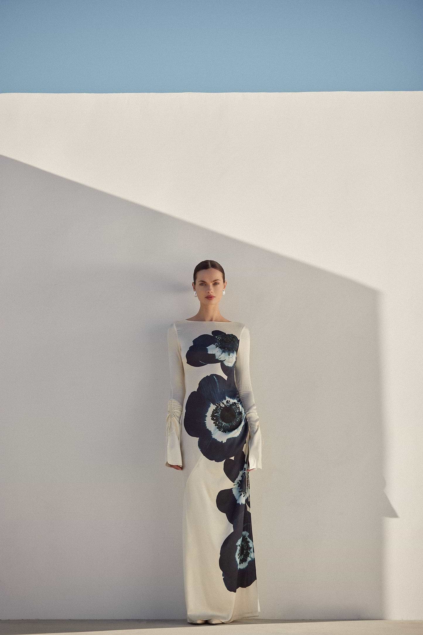 Silk Floral Gown (Cream/Navy)