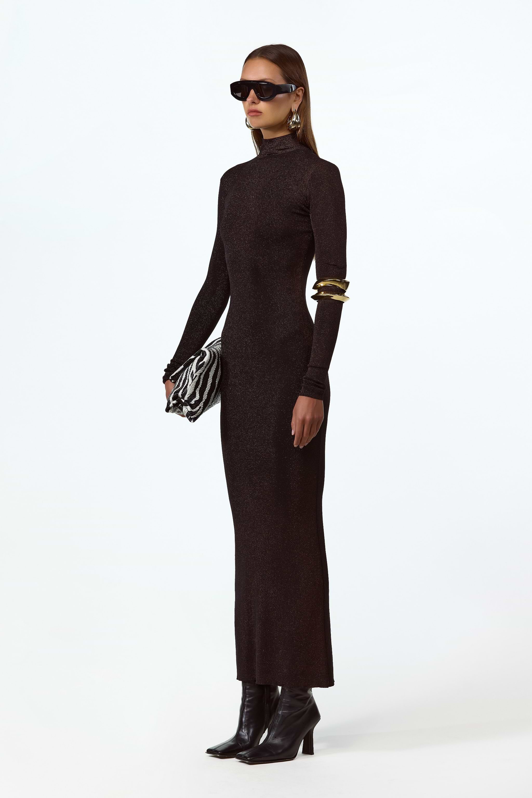 Shimmer Mockneck Dress (Black)