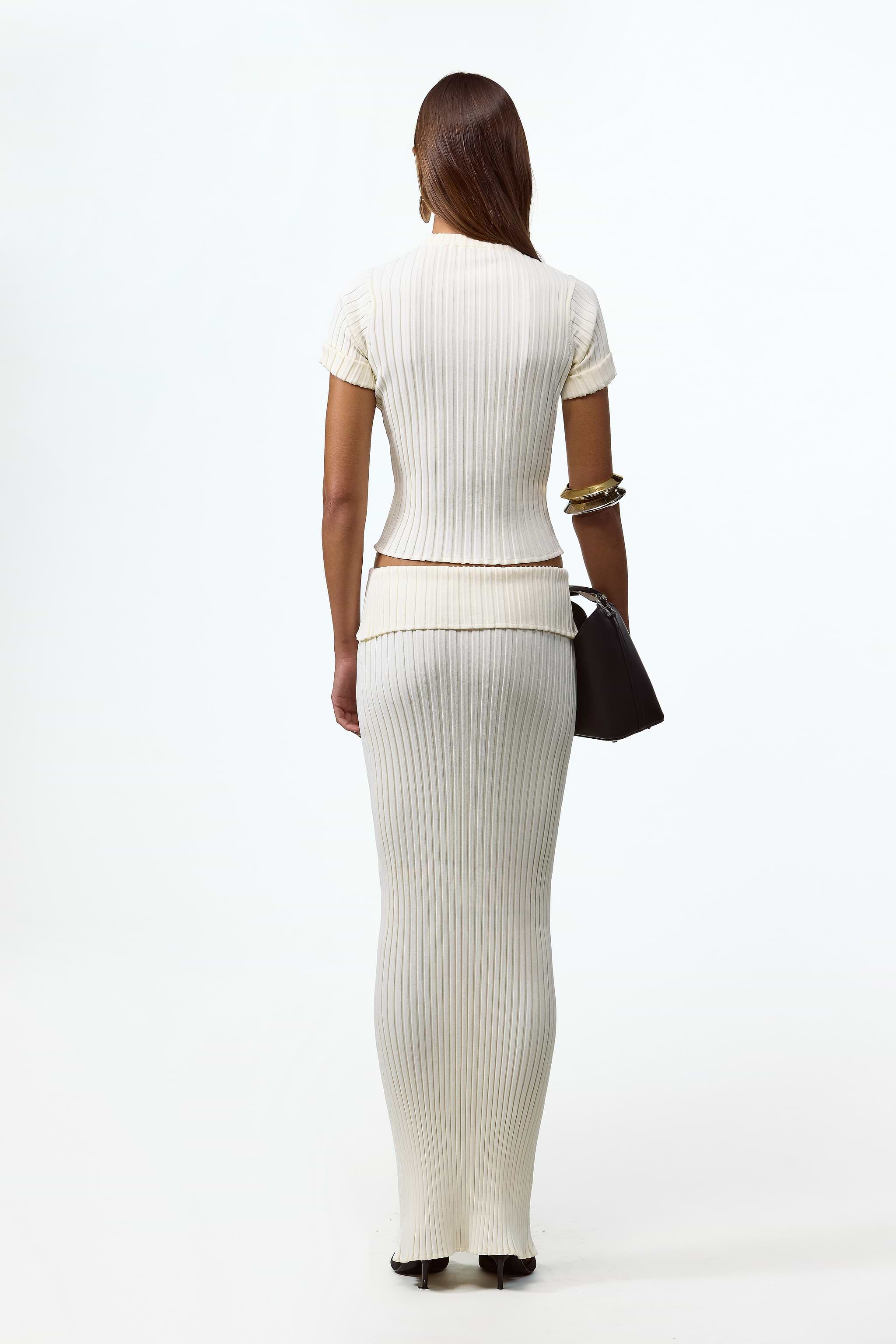 Ribbed Knit Maxi Skirt (Cream)