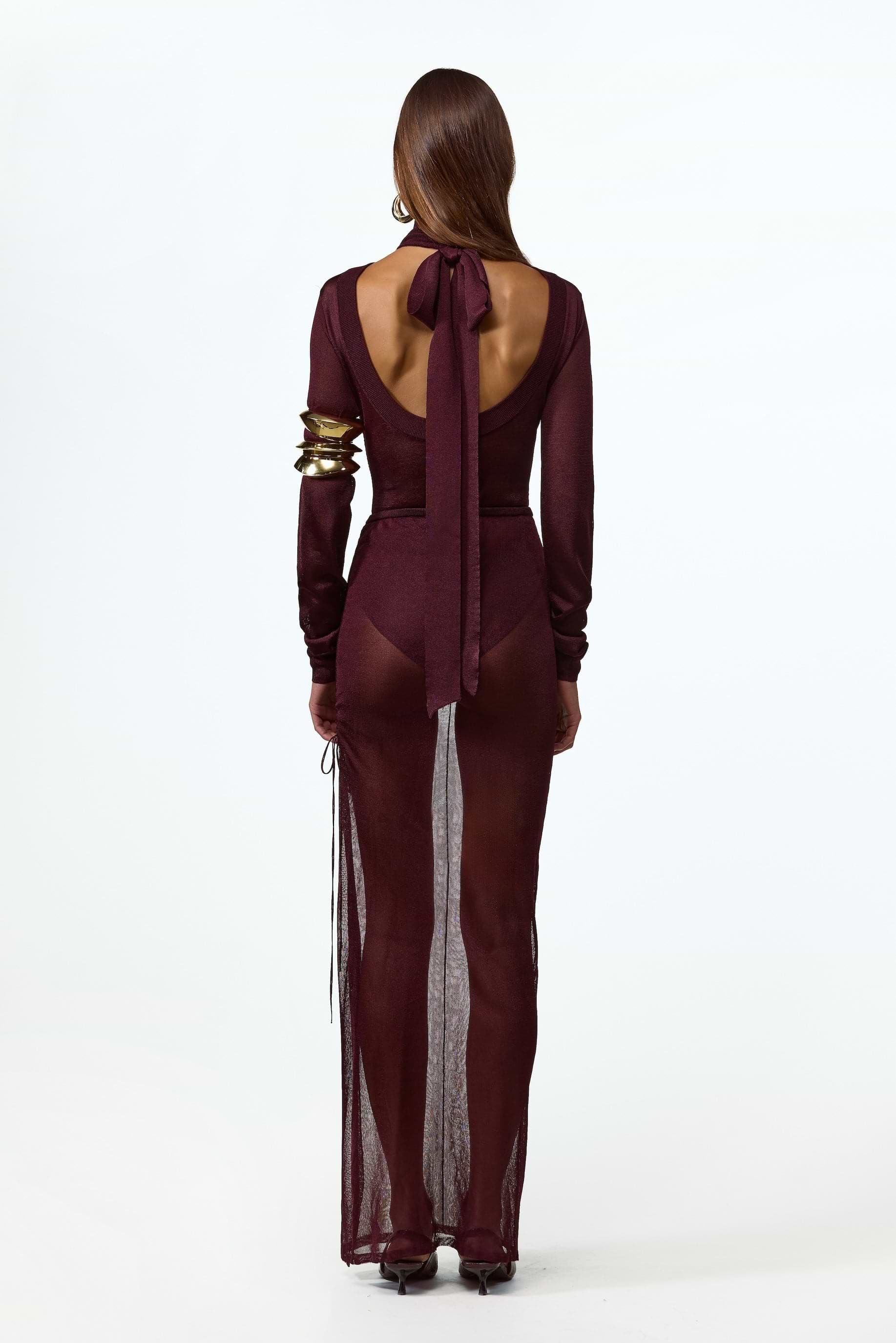 SAME | OPEN BACK KNIT BODYSUIT | Merlot | Women's Long Sleeve Top