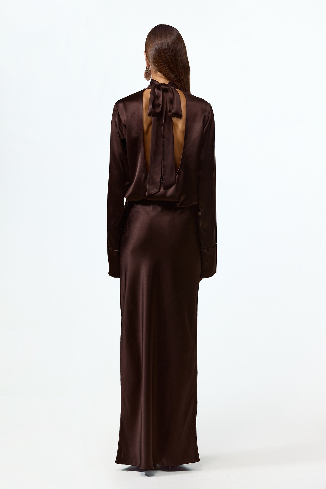 Satin Long Sleeve Blouse (Chocolate Brown)