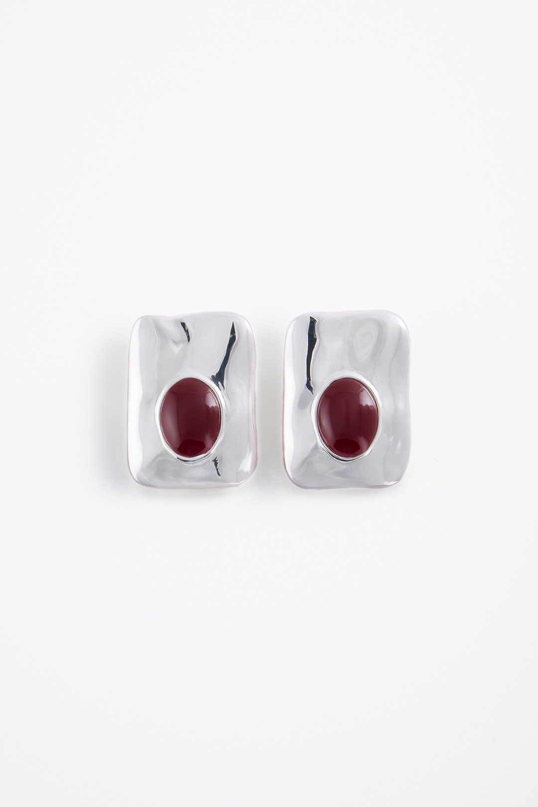 Hammered Stone Earring (Silver/Oxblood)