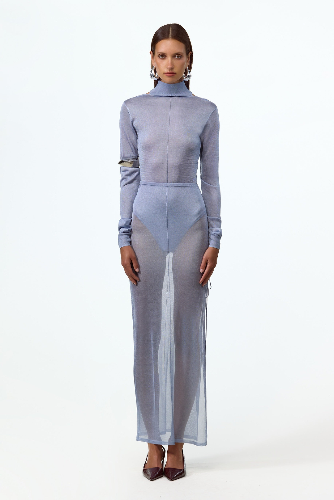 Open Back Knit Bodysuit (Light Blue)