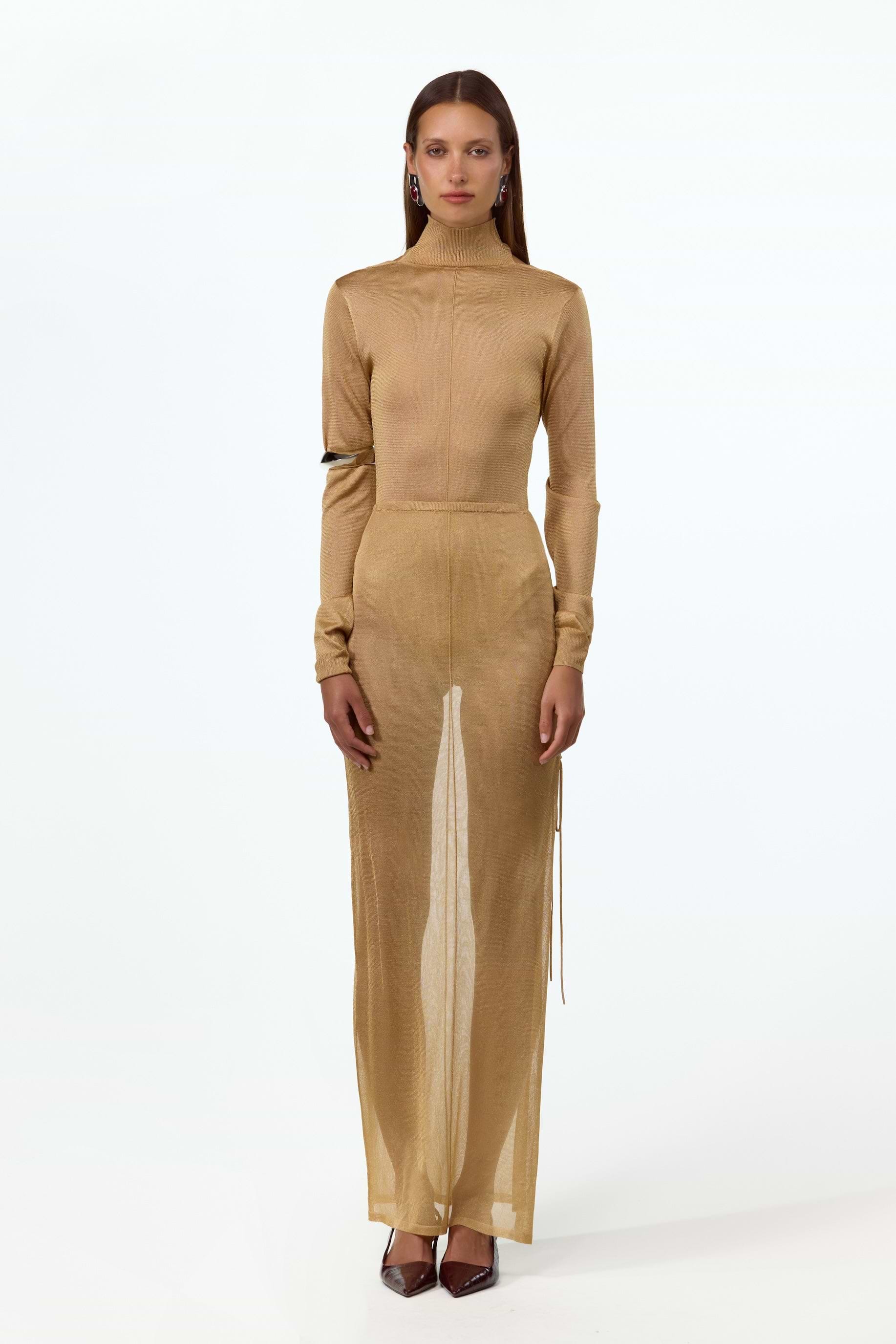 SAME | OPEN BACK KNIT BODYSUIT | GOLD | Women's Long Sleeve Top