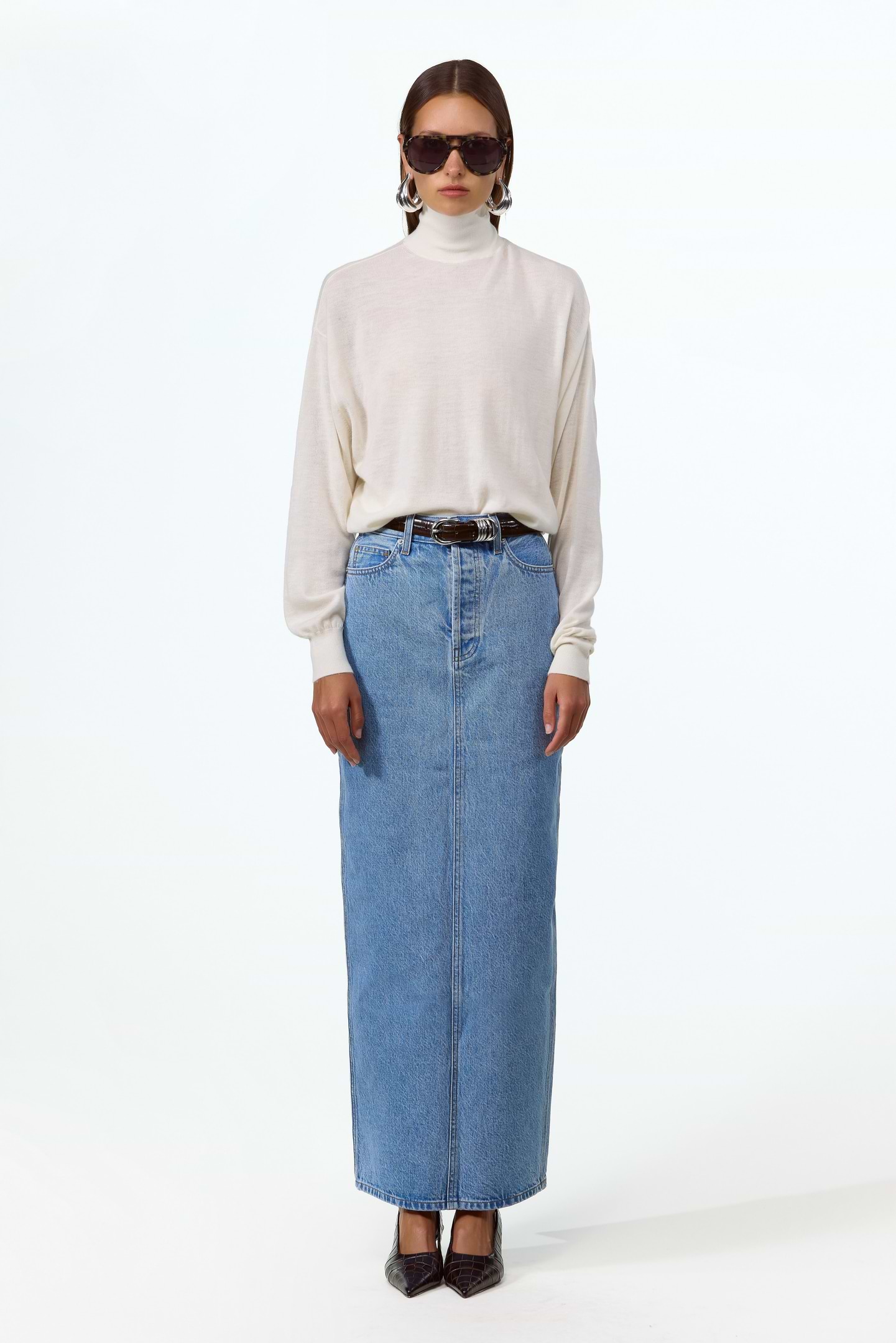 The Denim Pencil Maxi Skirt (Classic Blue)