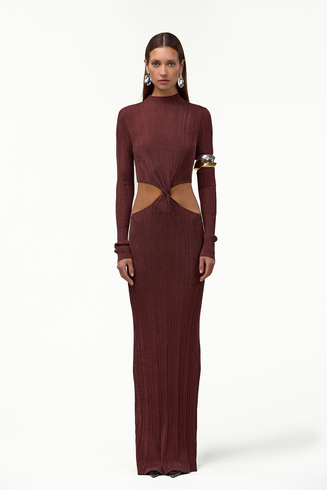 Metallic Twist Maxi Dress (Chocolate Brown)
