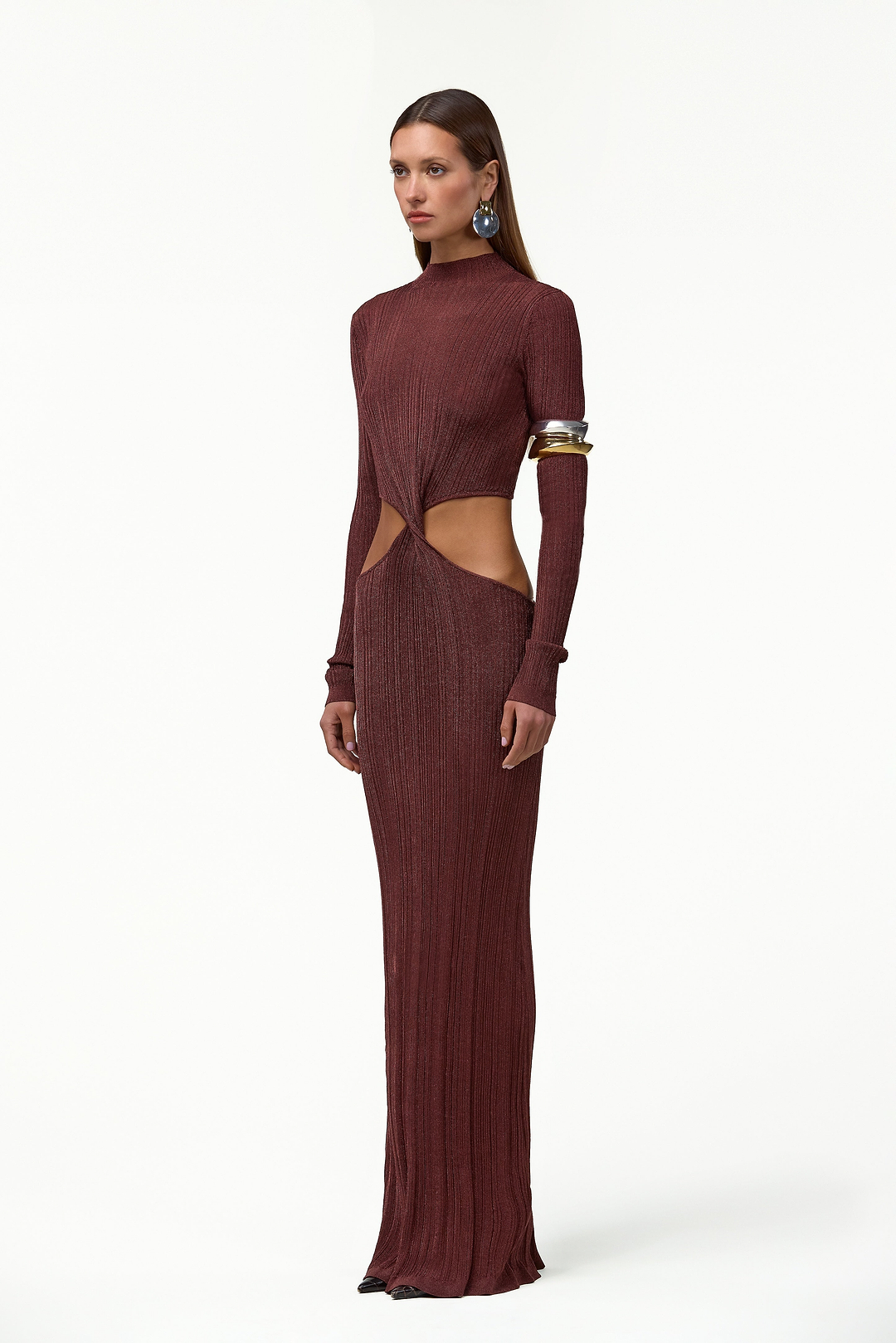 Metallic Twist Maxi Dress (Chocolate Brown)