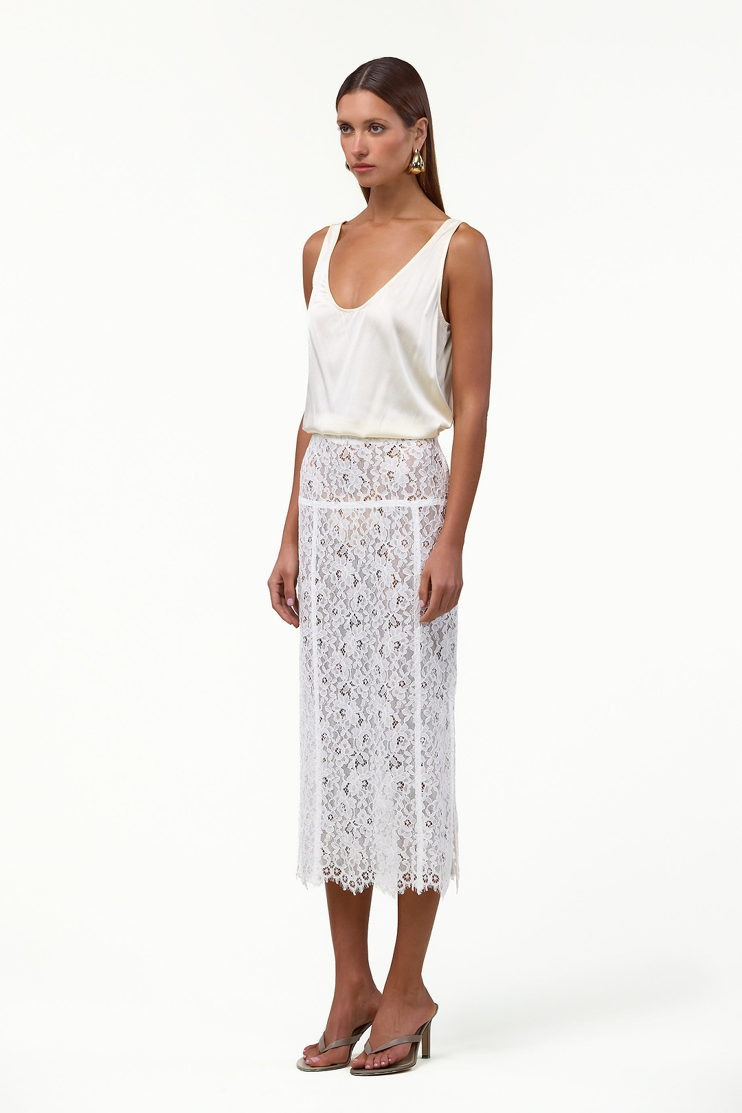 Lace Midi Skirt (White)