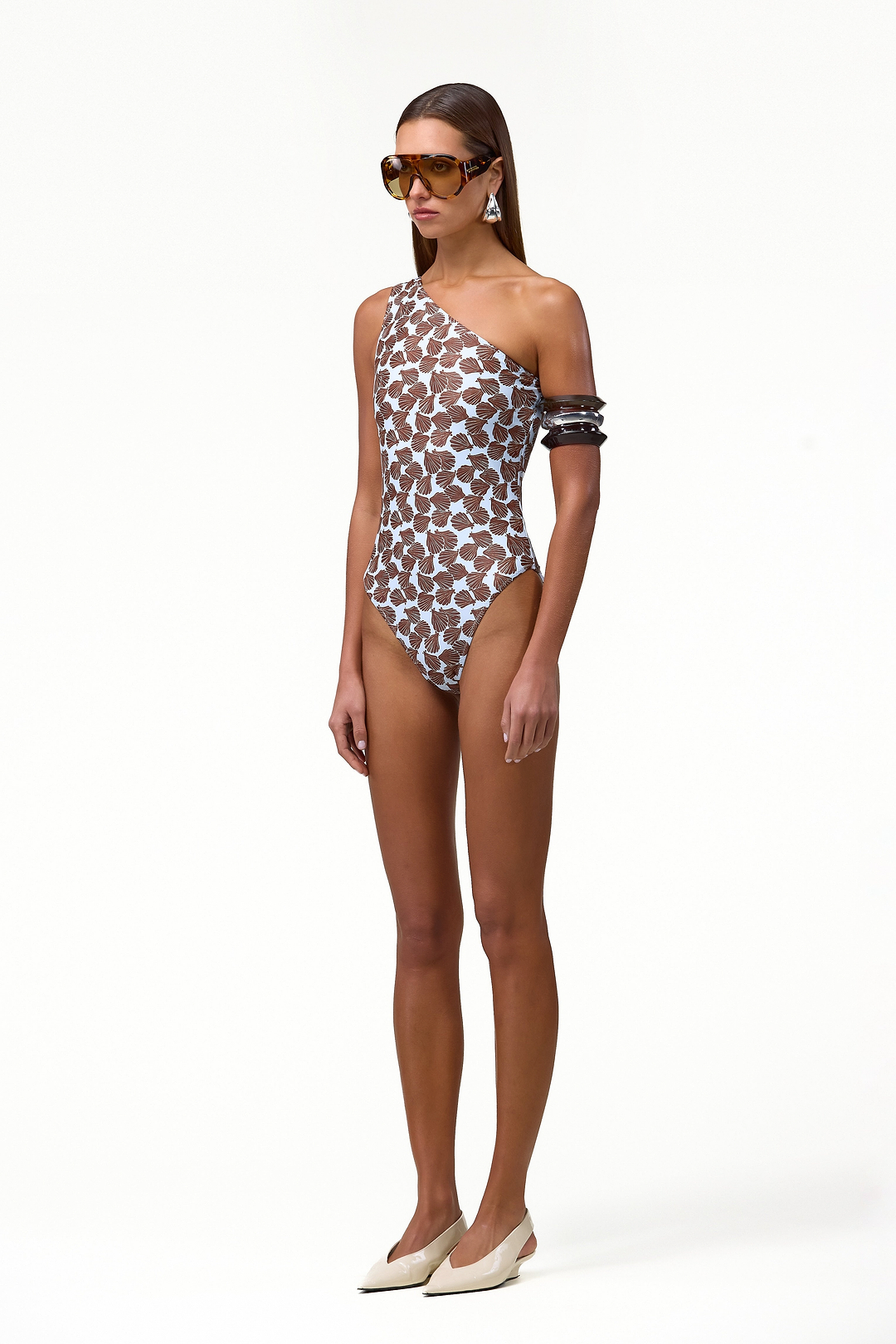 One Shoulder One Piece (Palm Beach Shell Blue/Brown)
