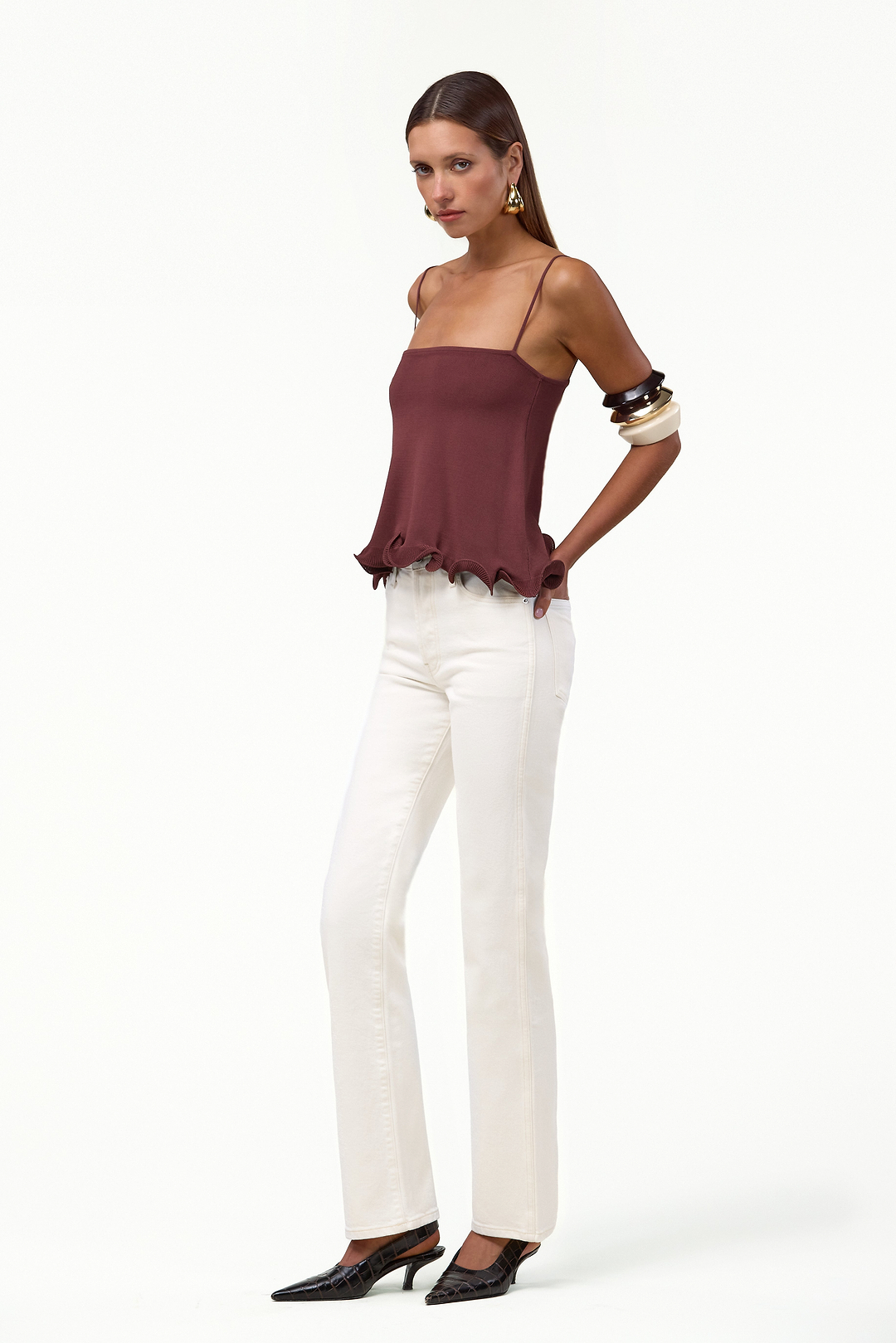Ruffle Hem Tank (Chocolate Brown)