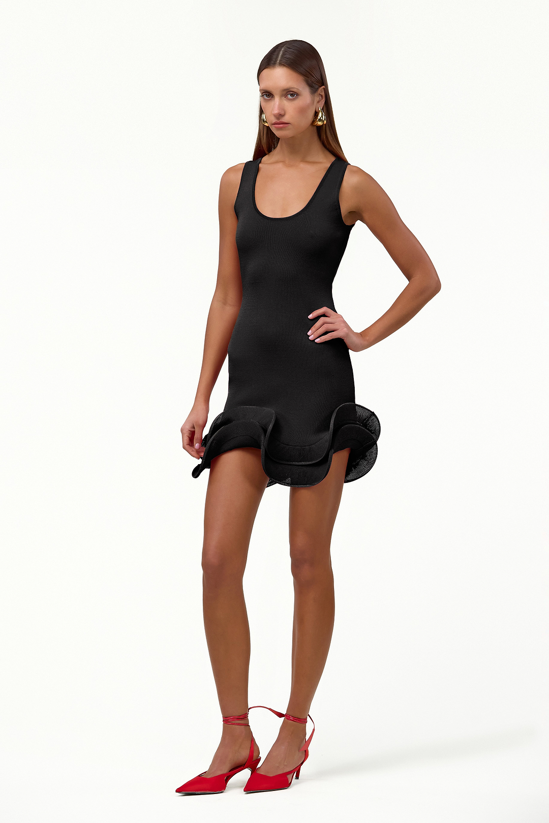 Double Ruffle Hem Mini Dress (Black)