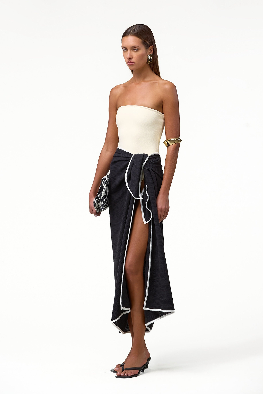 Colorblock Linen Sarong (Black/Cream)