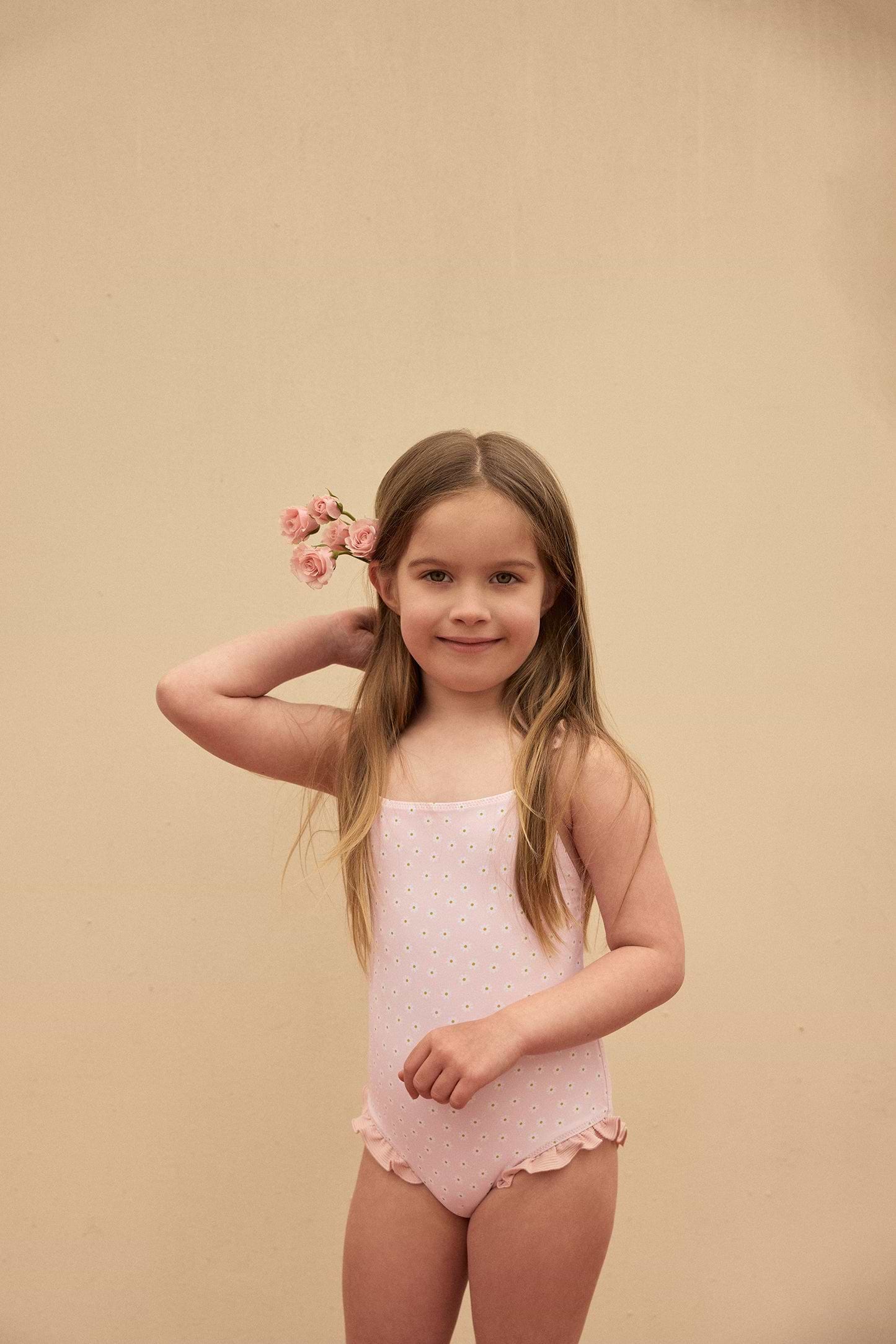 ruffle one piece (pink daisy)