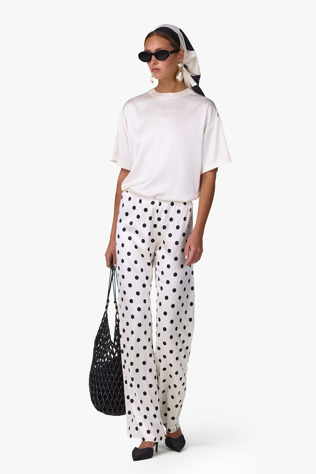Silk Pant (Cream Polka Dot)