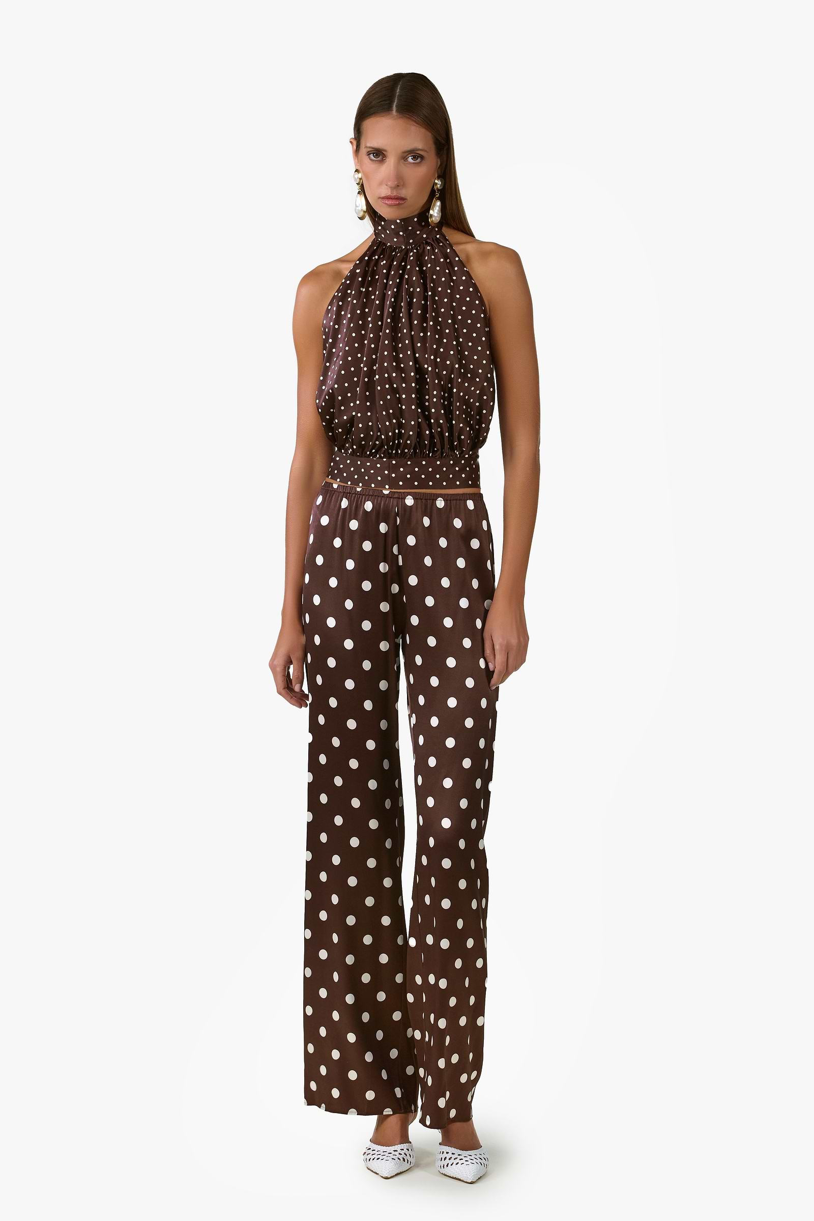 Silk Halter Top (Chocolate Brown Polka Dot)