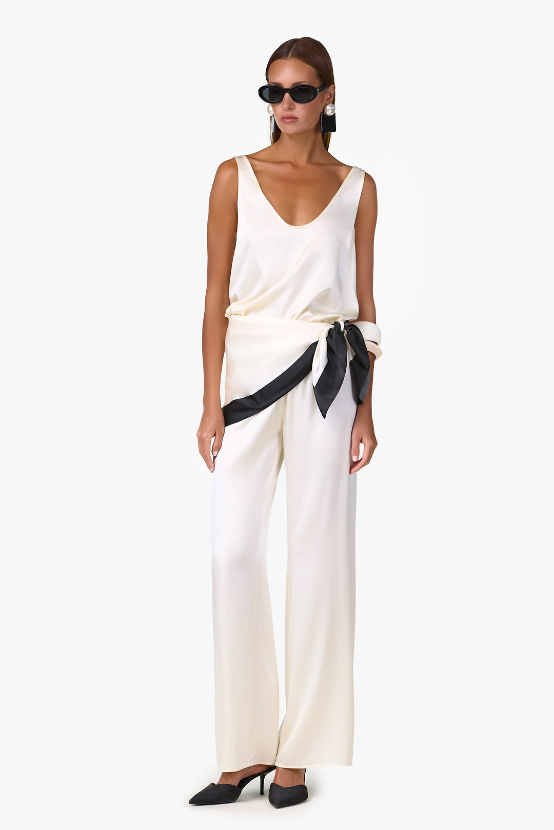 Silk Scarf (Cream/Black)