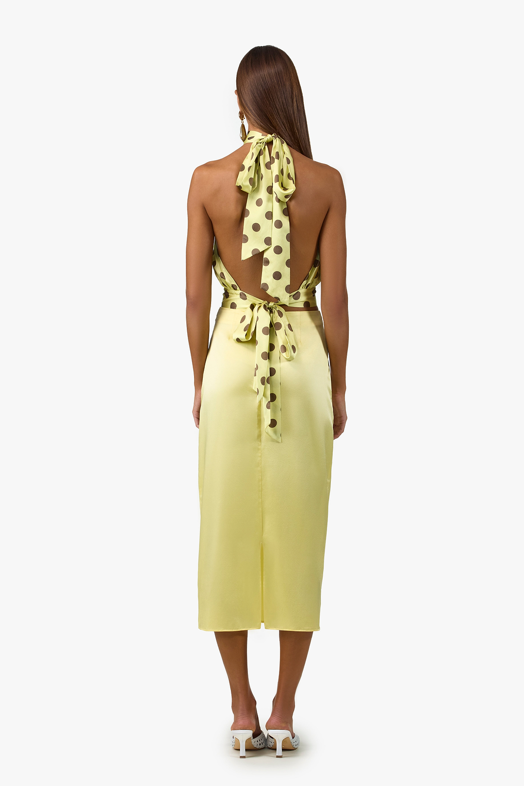 Silk Halter Top (Butter Yellow Polka Dot)