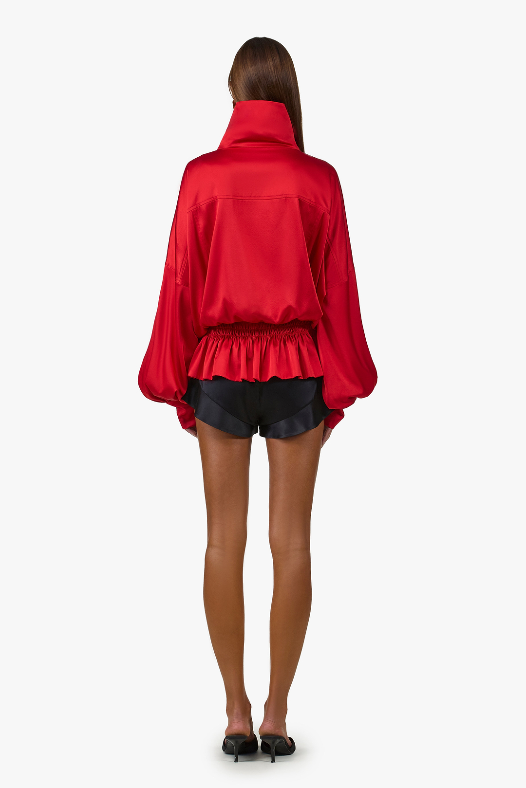 Silk Peplum Bomber Jacket (Red)
