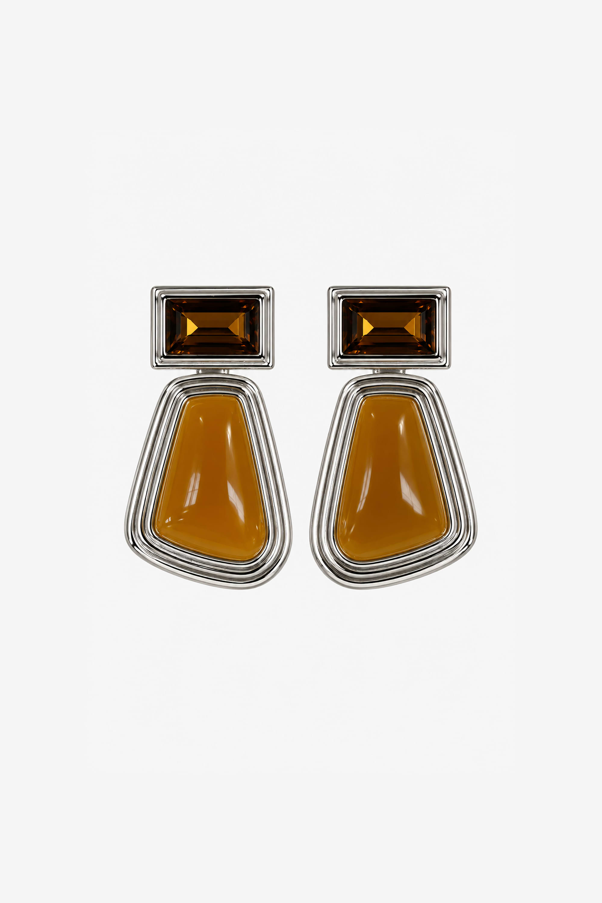 Abstract Jewel Drop Earring (Silver/Light Brown/Amber)