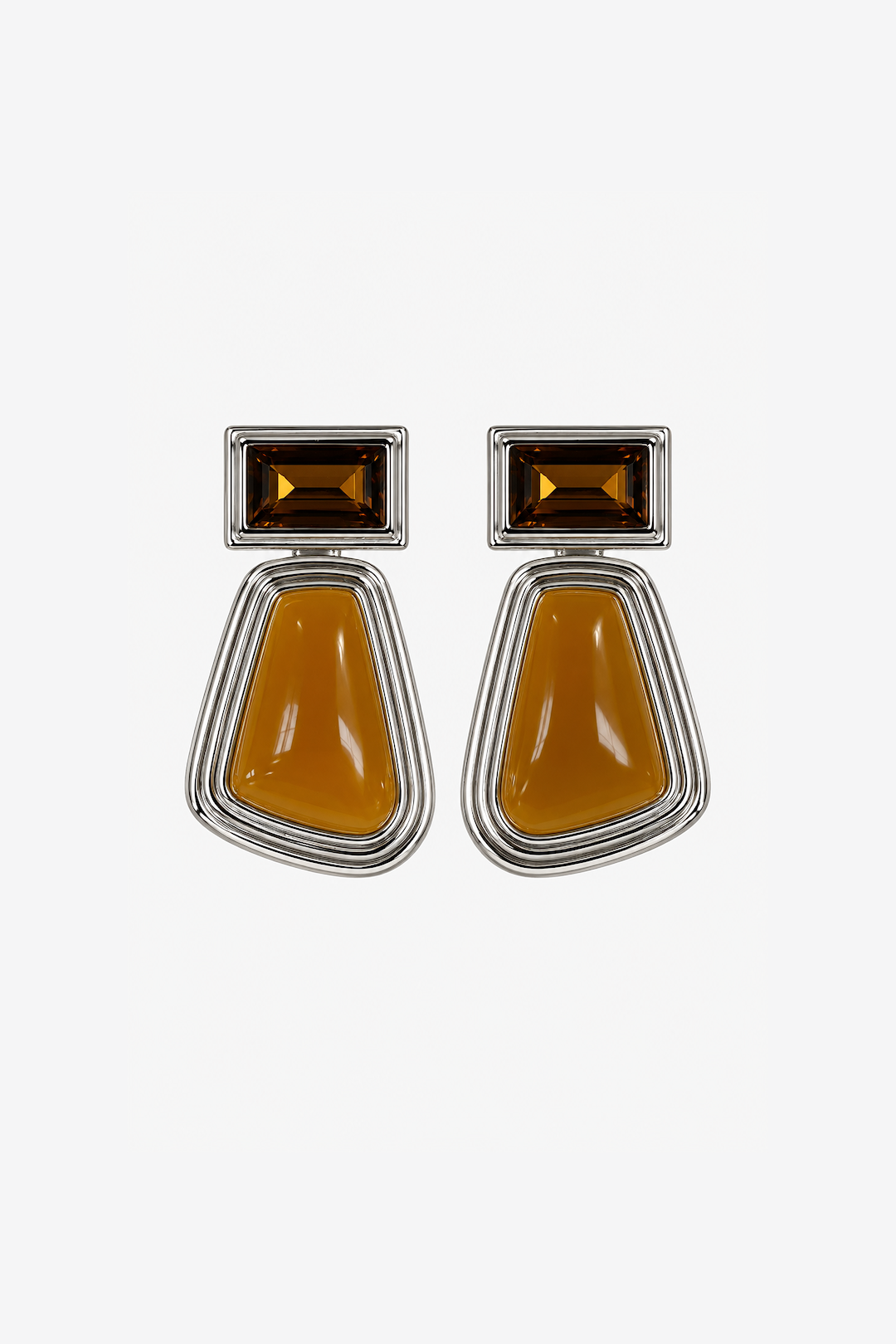 Abstract Jewel Drop Earring (Silver/Light Brown/Amber)