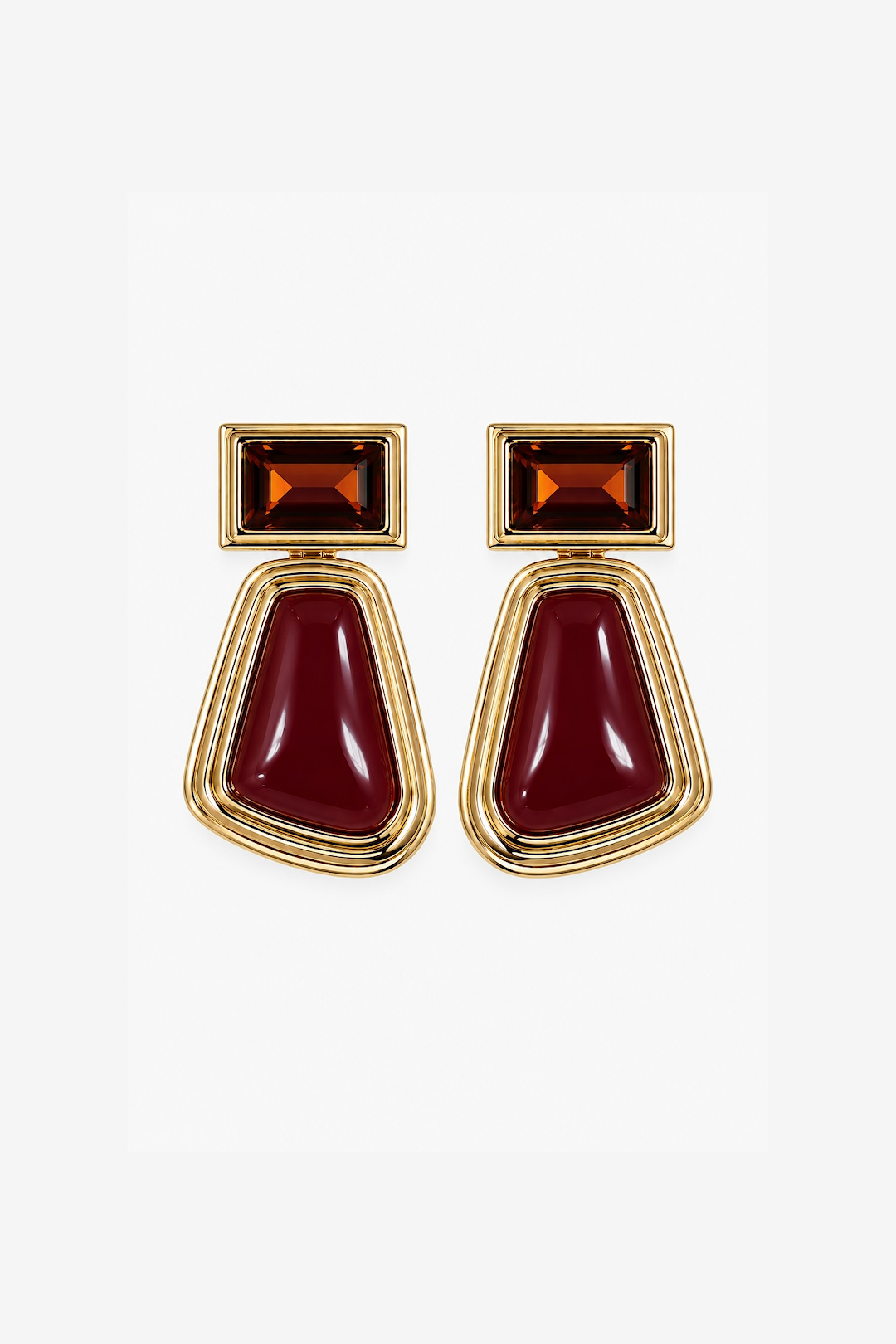 Abstract Jewel Drop Earring (Gold/Rust/Old Red)