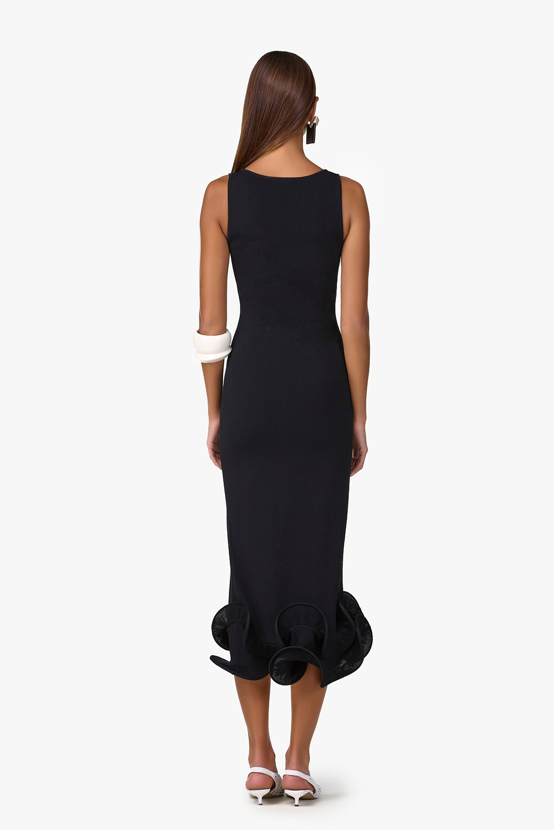 Double Ruffle Hem Midi Dress (Black)