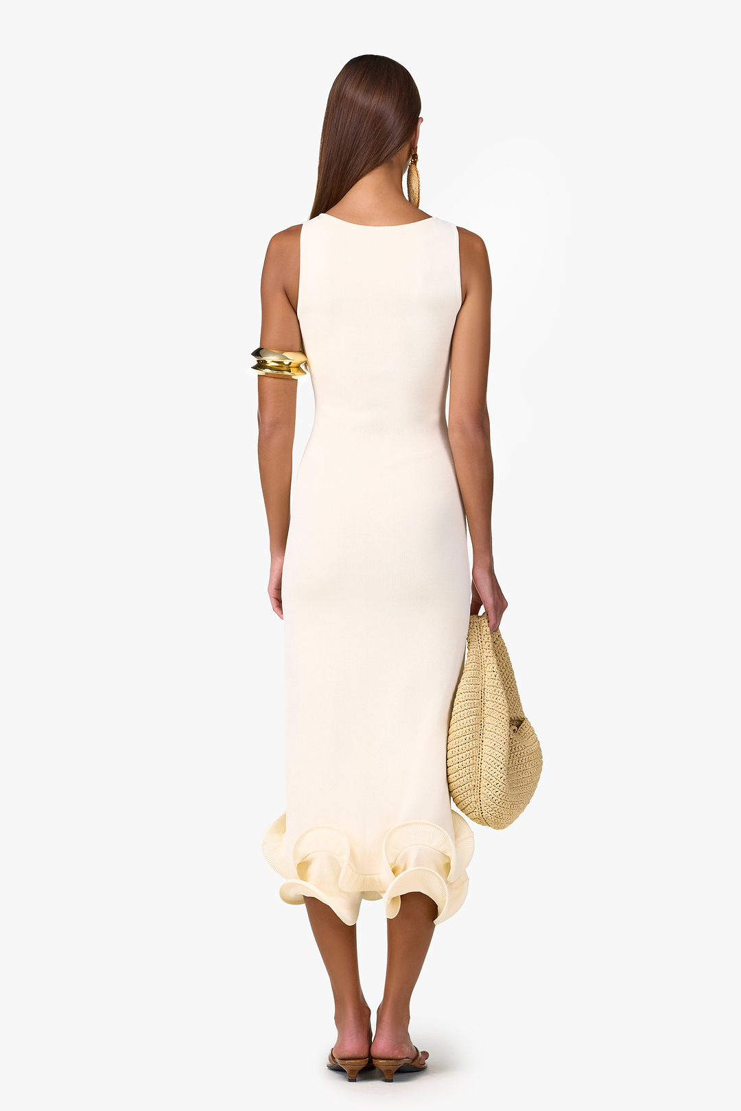 Double Ruffle Hem Midi Dress (Cream)