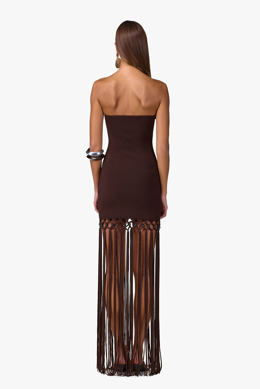 Strapless Beaded Fringe Dress (Chocolate Brown)