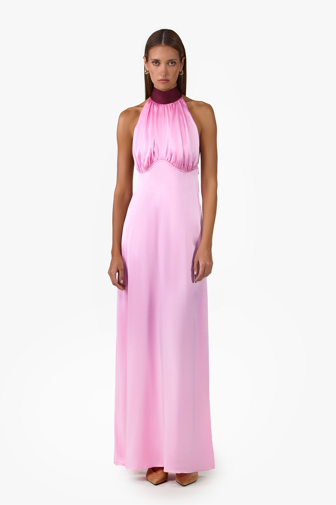 Contrast Tie Neck Gown (Lilac Pink)