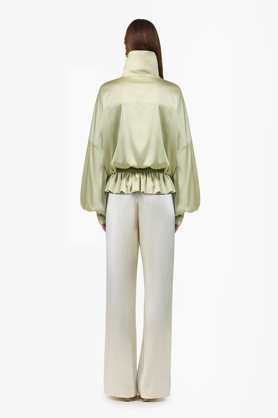 Silk Peplum Bomber Jacket (Sage)