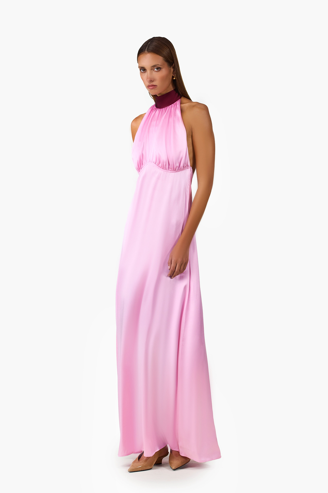 Contrast Tie Neck Gown (Lilac Pink)