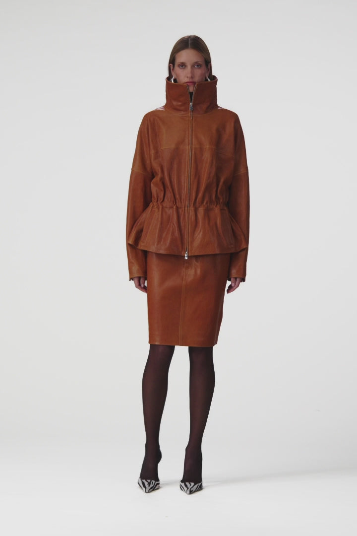 Leather Pencil Skirt (Cognac)