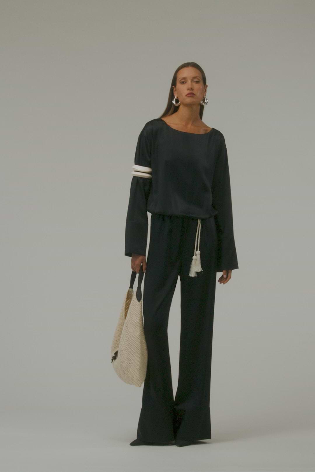 Long Sleeve Silk Jumpsuit (Black)