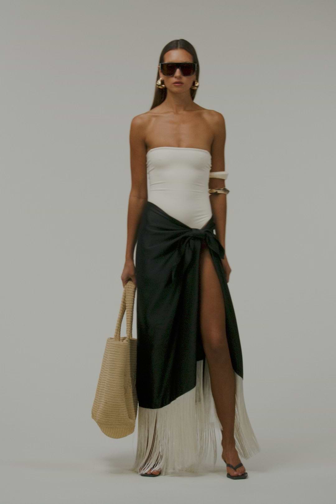 Fringe Sarong (Black/Cream)