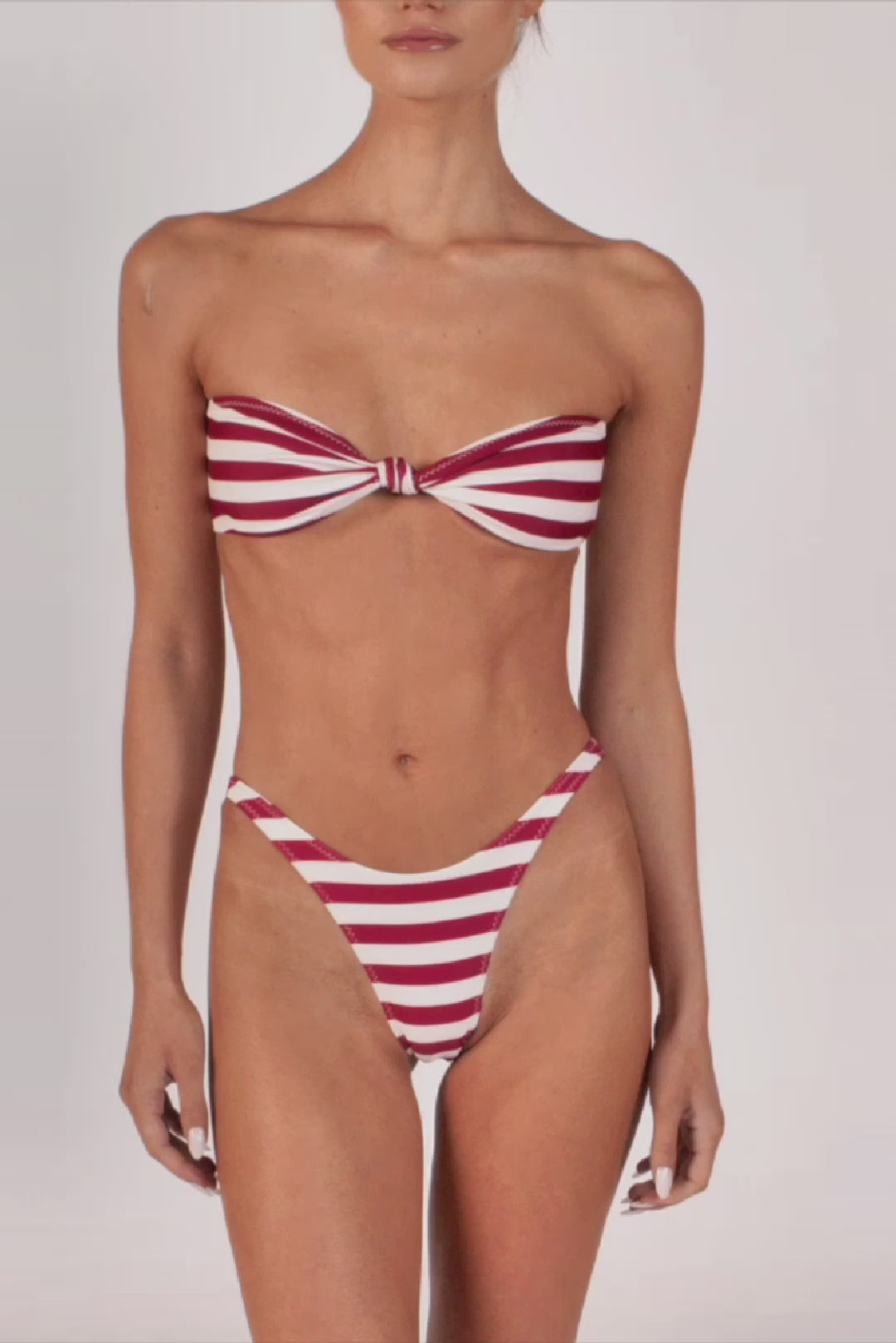 Knotted Bandeau Top (Burgundy Stripe)