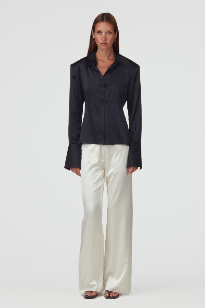 Tailored Silk Blouse (Black)