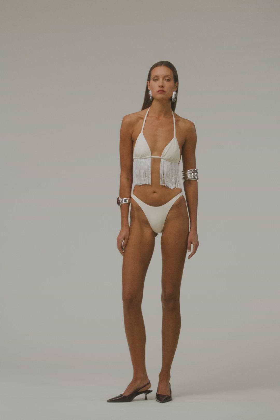 Fringe Triangle Top (Faux Suede Cream)