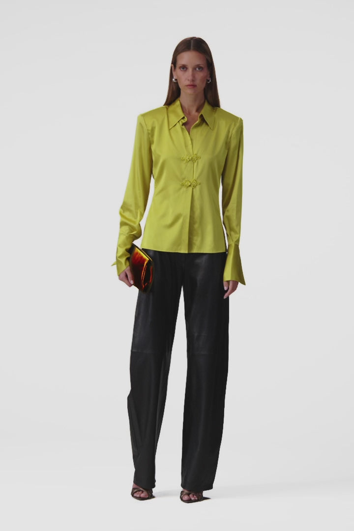 Tailored Silk Blouse (Chartreuse)