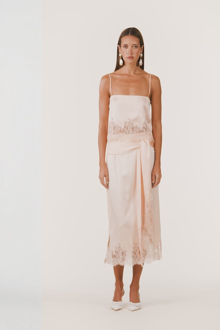 Lace Silk Midi Skirt (Rose Clay)