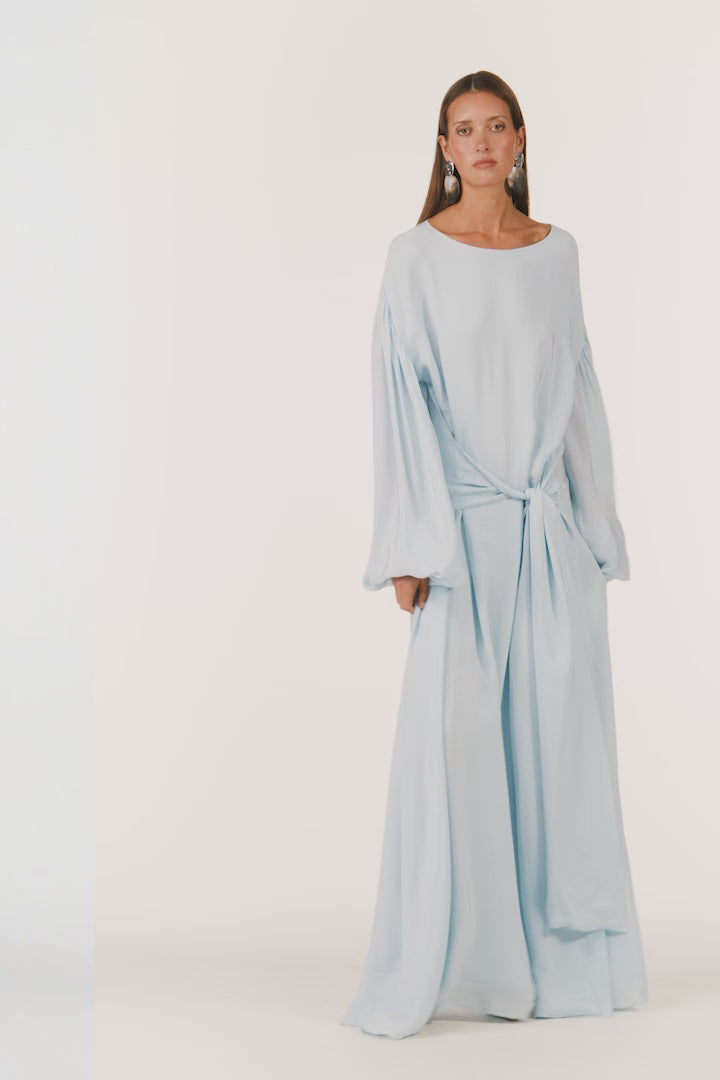 Draped Tie Chiffon Gown (Pale Blue)