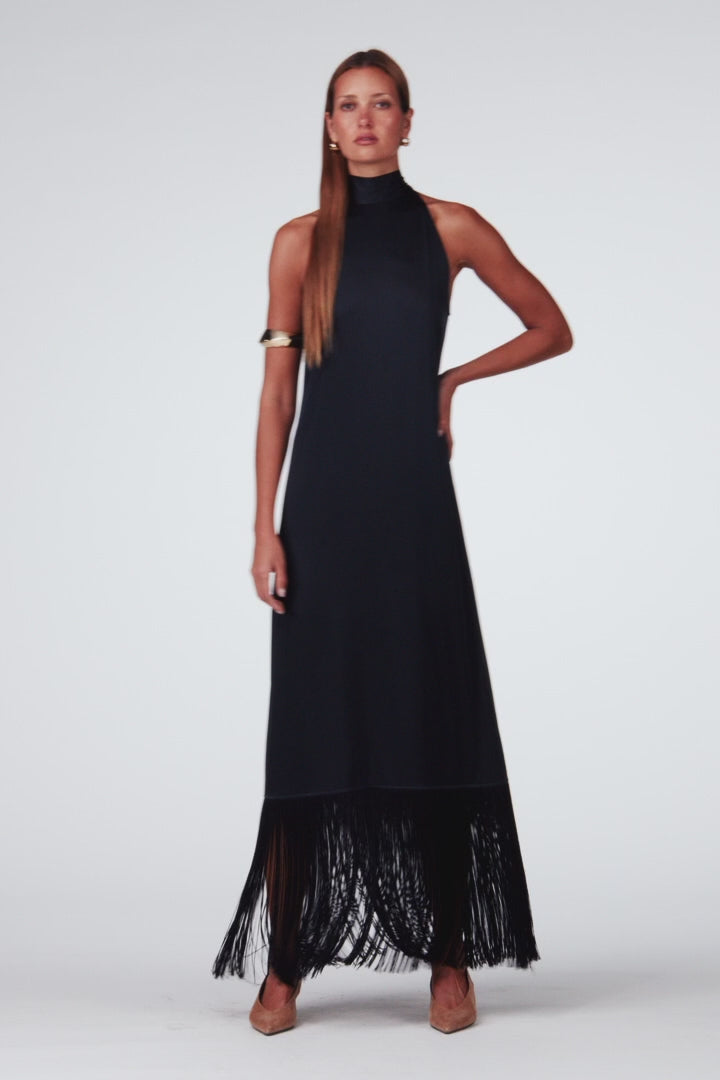 Silk Fringe Gown (Black)