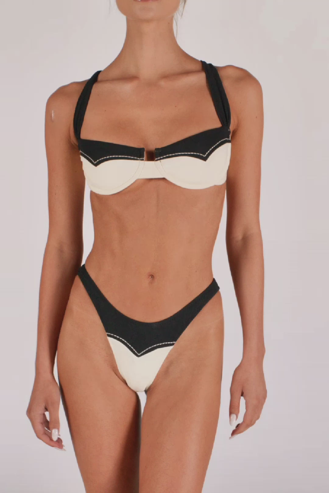 Western Underwire Top (Faux Suede Cream/Black)